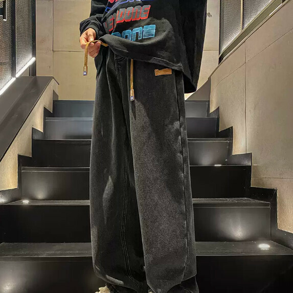 爆款鬆緊腰牛仔褲直筒（黑色【M_5XL碼】（下單後聯繫客服確認發貨尺碼）