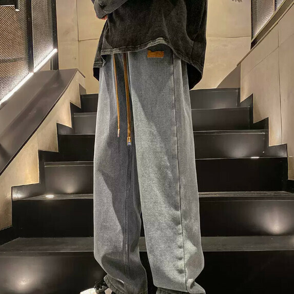爆款鬆緊腰牛仔褲直筒（淺藍色【M_5XL碼】（下單後聯繫客服確認發貨尺碼）