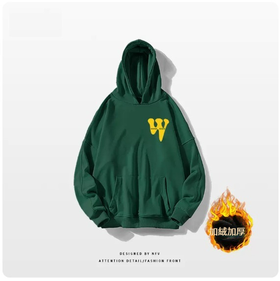 新款連帽衛衣【M-3XL】【墨綠色-加絨加厚】(下單後聯絡客服確認發貨尺碼) 