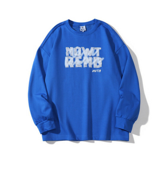 Simple letter print long sleeve T (blue) [S-2XL size] [Contact customer service to confirm the shipping size after placing an order]