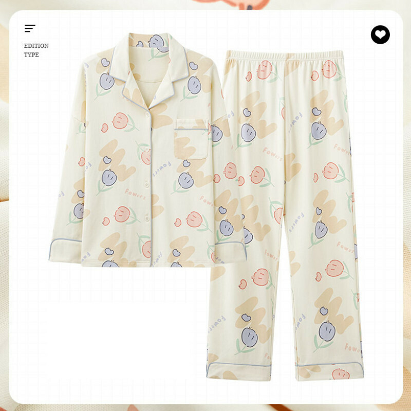 Cotton long-sleeved pajama set [M-XXXL size AM34480] [Contact customer service to confirm the shipping size after placing an order]