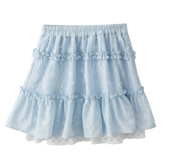 Hot selling lace fungus embroidered jacquard skirt [blue] [one size fits all]