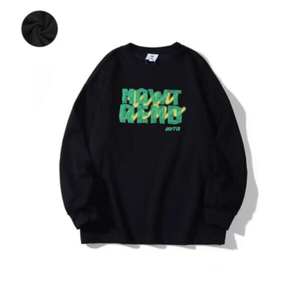 Simple letter print long sleeve T (black-fleece) [S-2XL size] [Contact customer service to confirm the shipping size after placing an order]