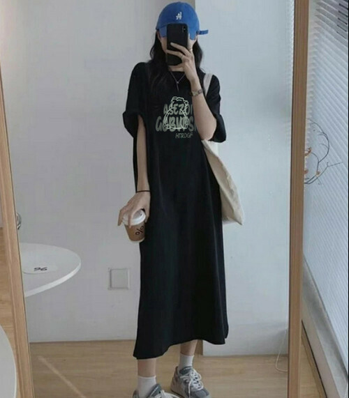 Hot Selling Short Sleeve Dress [Black] [One Size Fits All]