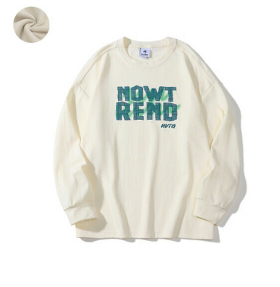 Simple letter print long sleeve T (apricot-velvet) [S-2XL size] [Contact customer service to confirm the shipping size after placing an order]