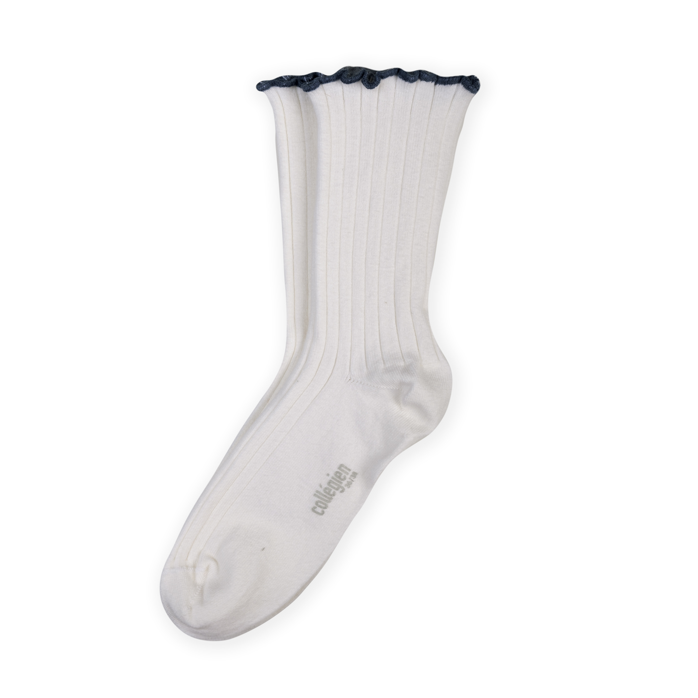 COLLÉGIEN - Delphine Lettuce Trim Ribbed Socks（Blanc Neige）