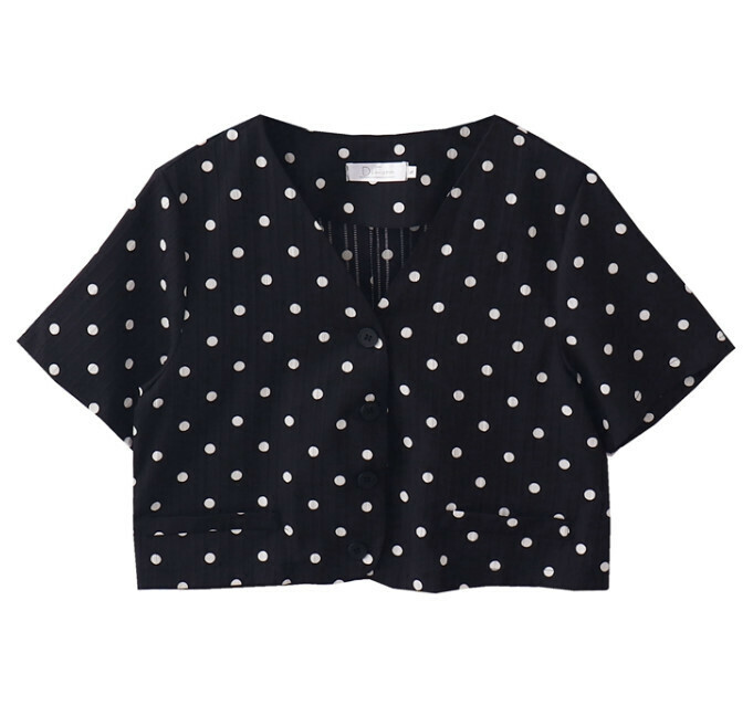 熱賣V領襯衫【黑色波點】【S碼-L碼】（下單後請聯絡客服確認發貨尺碼）
