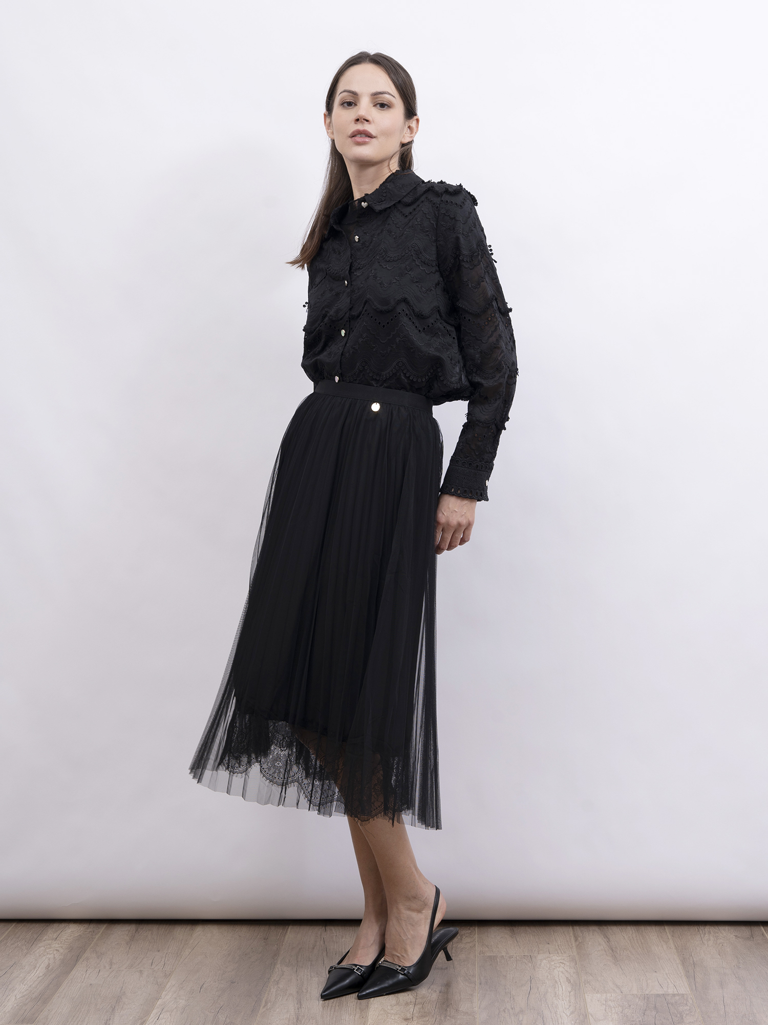 mi-tu 波浪蕾絲長袖恤衫