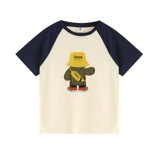 Hot selling loose short-sleeved T-shirt [Navy Blue Apricot] [S-XL] (please contact customer service to confirm the delivery size after placing the order)