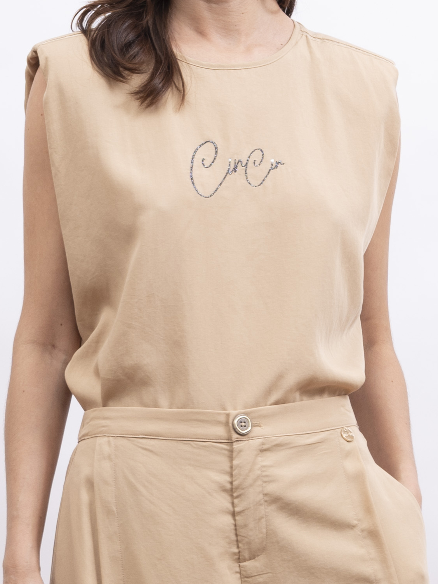 mi-tu 閃粉燙字圓領背心