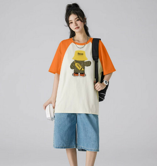 Hot selling loose short-sleeved T-shirt [orange and apricot] [S-XL size] (please contact customer service to confirm the delivery size after placing the order)