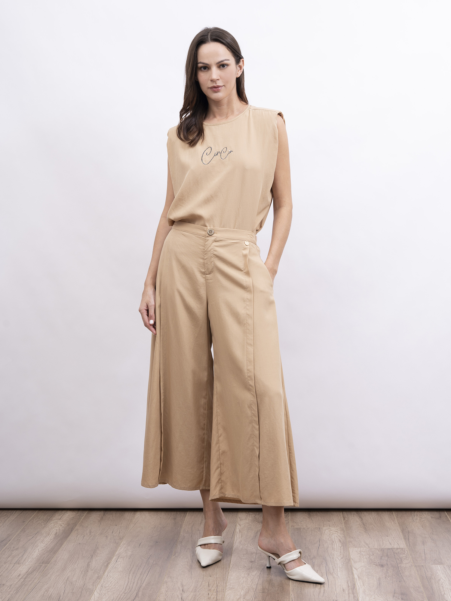 mi-tu 七分休閒闊腳褲