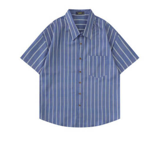 爆款條紋短袖襯衫(藍色)【M-2XL碼】【下單後聯絡客服確認發貨尺碼】