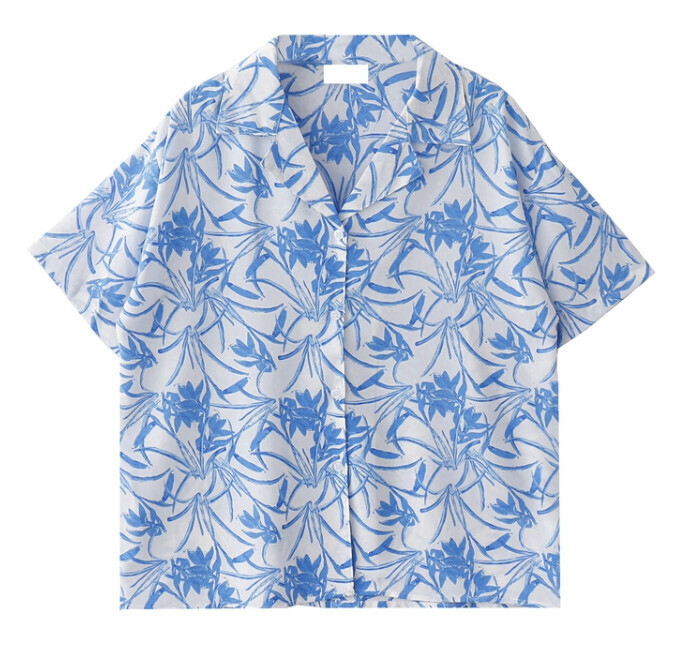 熱賣印花襯衫【藍色】【S碼-L碼】（下單後請聯絡客服確認發貨尺碼）