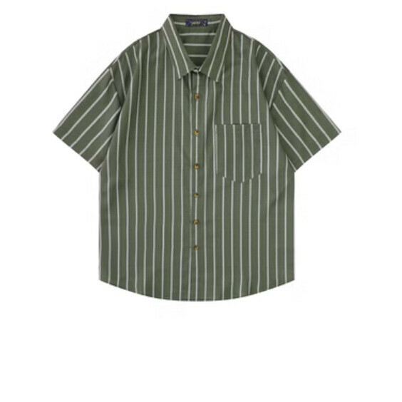 爆款條紋短袖襯衫(軍綠色)【M-2XL碼】【下單後聯絡客服確認發貨尺碼】