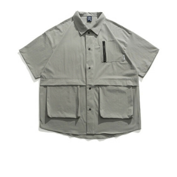 爆款立體口袋工裝短袖襯衫(灰色)【M-2XL碼】【下單後聯絡客服確認發貨尺碼】