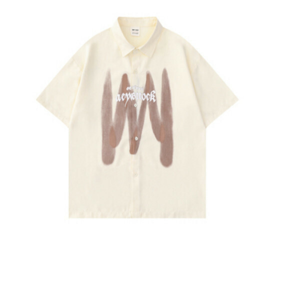 爆款塗鴉印花短袖襯衫(杏色)【S-XL碼】【下單後聯絡客服確認發貨尺碼】