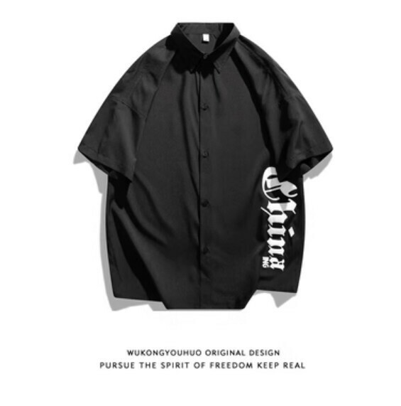 爆款字母短袖襯衫(黑色)【M-3XL碼】【下單後聯絡客服確認發貨尺碼】