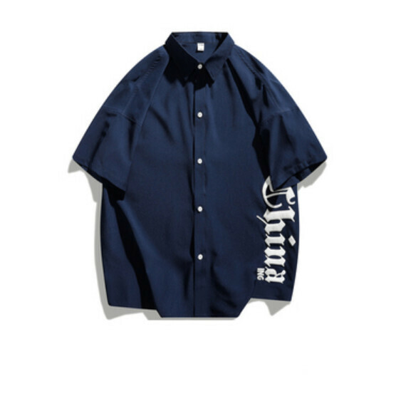 爆款字母短袖襯衫(深藍色)【M-3XL碼】【下單後聯絡客服確認發貨尺碼】