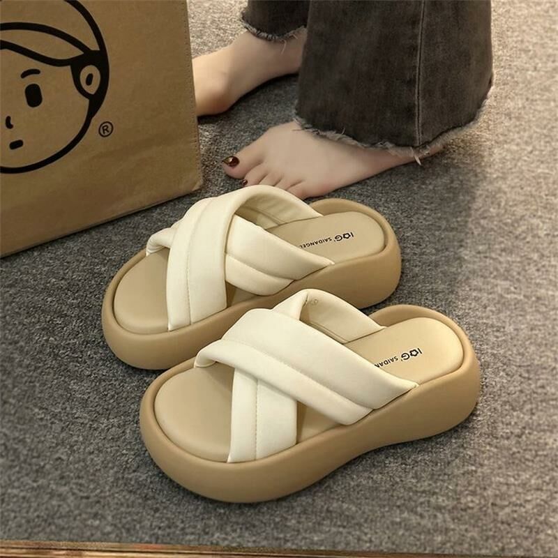 Hot selling cross-strap slippers (off-white, size 35-40) (please contact customer service to confirm the delivery size after placing the order)