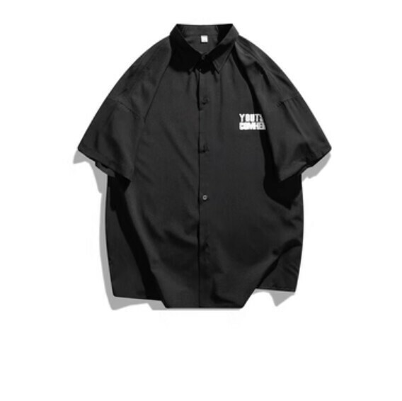爆款字母印花短袖襯衫(黑色)【M-3XL碼】【下單後聯絡客服確認發貨尺碼】