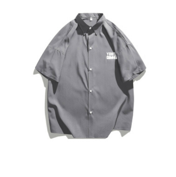 爆款字母印花短袖襯衫(中灰色)【M-3XL碼】【下單後聯絡客服確認發貨尺碼】