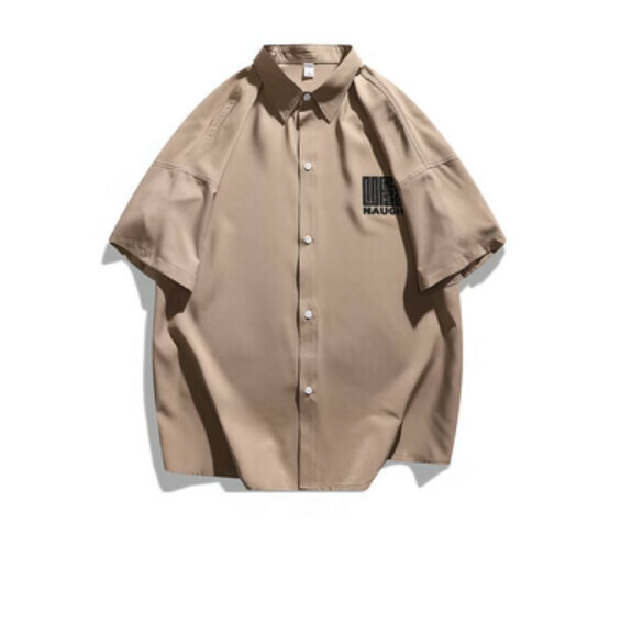 爆款簡約印花短袖襯衫(淺咖色)【M-3XL碼】【下單後聯絡客服確認發貨尺碼】