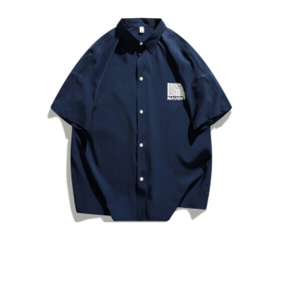 爆款簡約印花短袖襯衫(深藍色)【M-3XL碼】【下單後聯絡客服確認發貨尺碼】