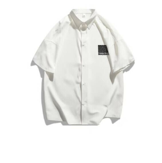爆款簡約印花短袖襯衫(白色)【M-3XL碼】【下單後聯絡客服確認發貨尺碼】