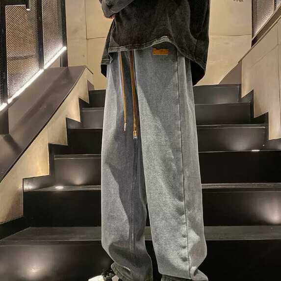 爆款鬆緊腰牛仔褲直筒（淺藍色加絨【M_5XL碼】（下單後聯繫客服確認發貨尺碼）