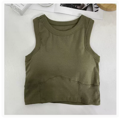Round Neck Solid Color Vest (Army Green) (One Size)