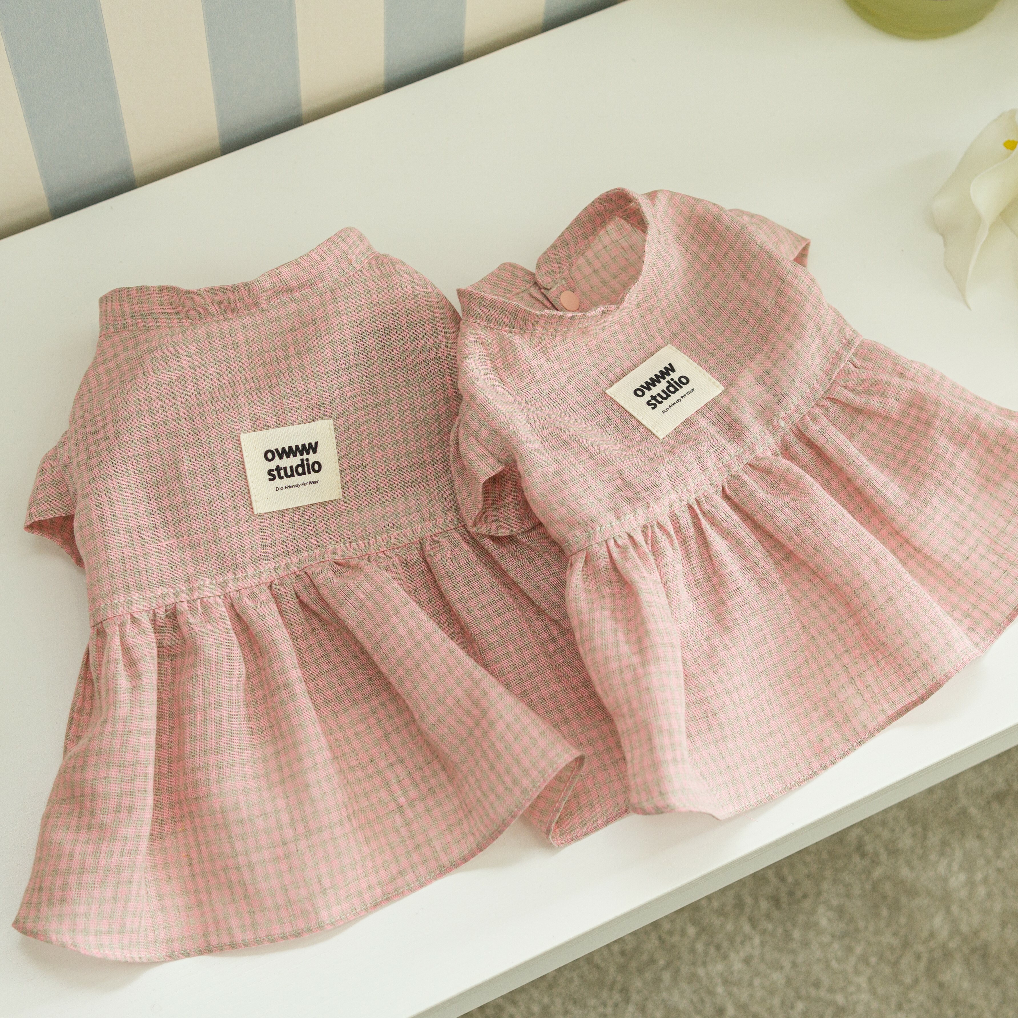 OWWW STUDIO 粉紅有機亞麻洋裝