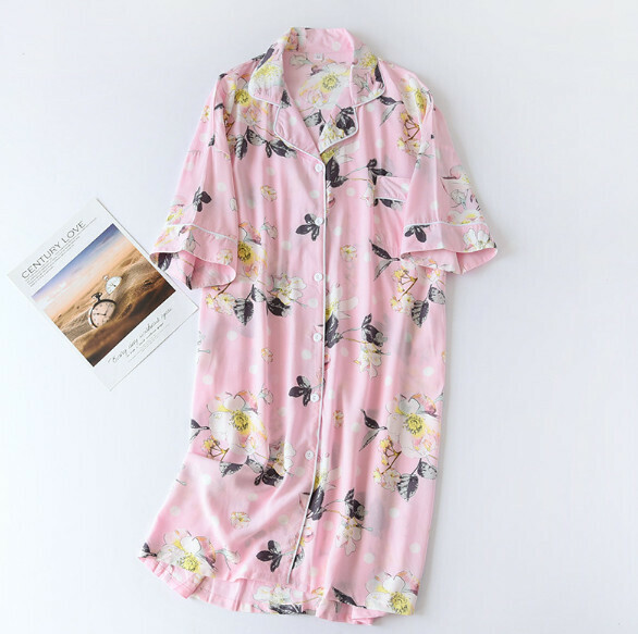 Summer cotton short-sleeved nightdress (LJH pink magnolia) [M-L size] [Contact customer service to confirm the shipping size after placing an order]