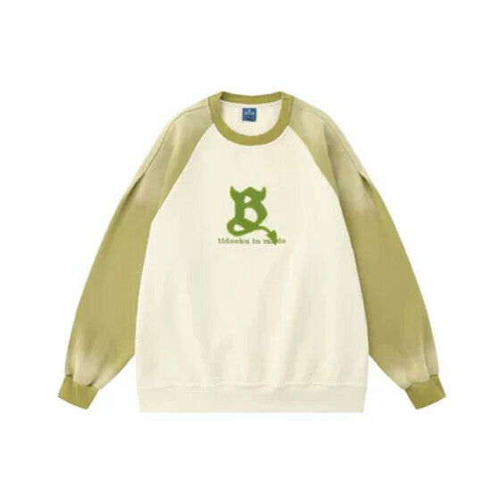 熱賣插肩袖拼色圓領衛衣【綠色】【S-XL碼】(下單後請聯絡客服確認發貨尺碼)