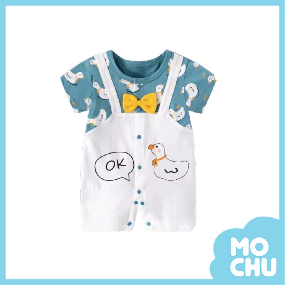 白白萌鴨短袖連身衣