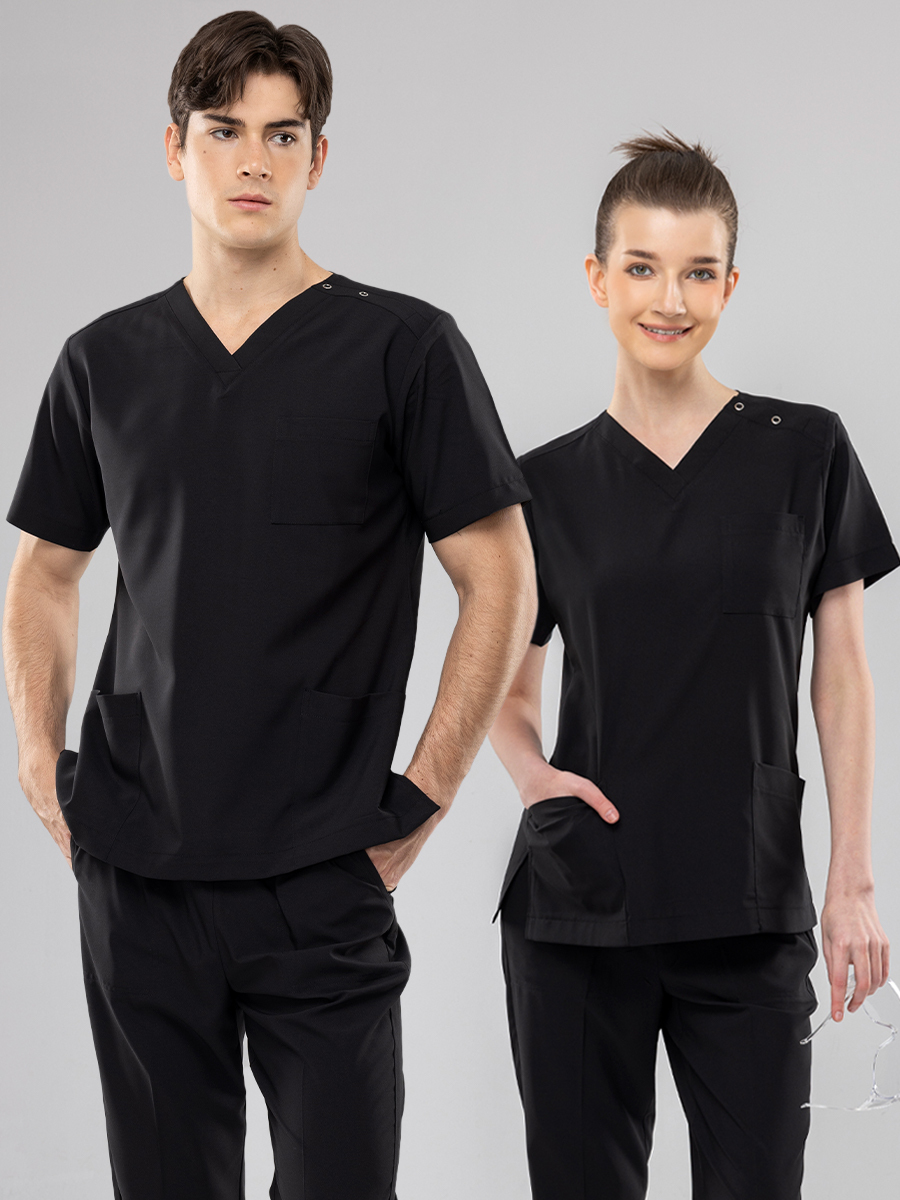 【 AC719-W9 】男女通用-刷手上衣-AC輕羽布-石墨黑