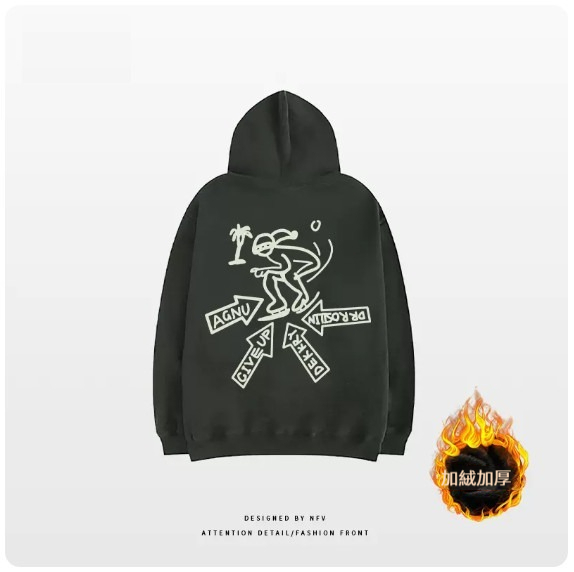新款連帽衛衣【M-3XL】【深灰色-加絨加厚】(下單後聯絡客服確認發貨尺碼) 