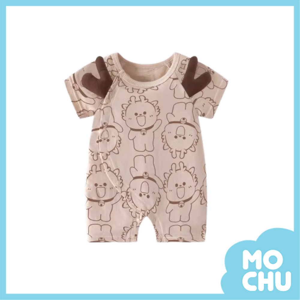 滿印咖小龍短袖連身衣