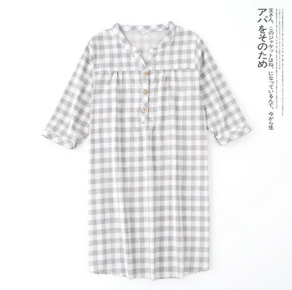 Spring and summer gauze plaid nightdress (gray) [M-L size] [Contact customer service to confirm the shipping size after placing an order]