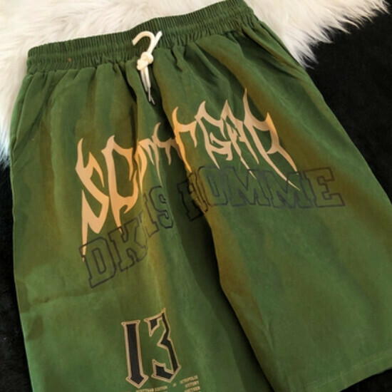 熱賣酷風字母哈倫直筒短褲【綠色】【M-2XL碼】(下單後請聯絡客服確認發貨尺碼)