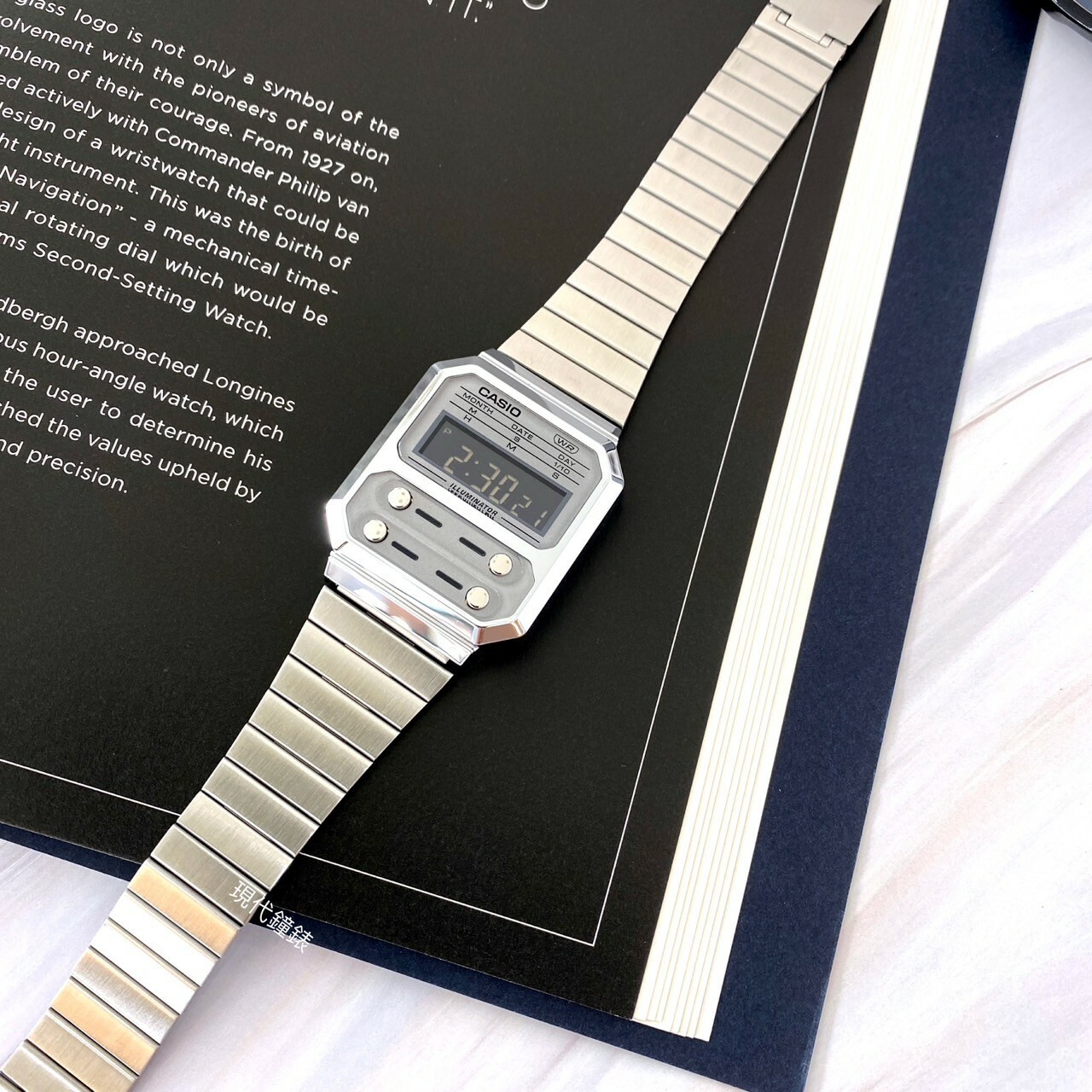 【CASIO 卡西歐】VINTAGE 復古金屬電子錶 A-100WE-7B 32.7mm 現代鐘錶