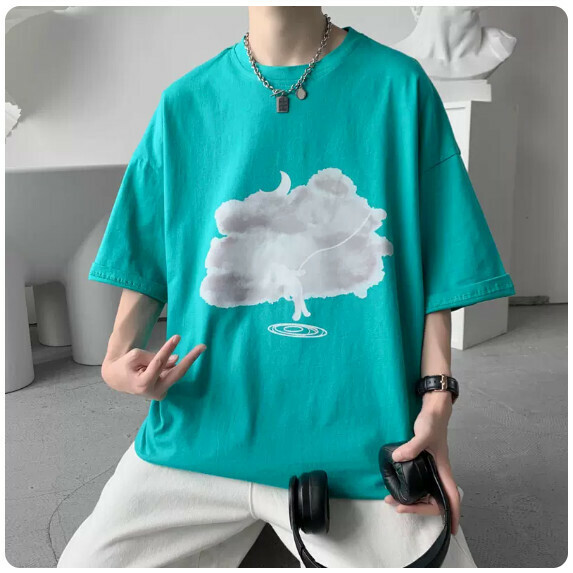 Plus size short sleeve T-shirt men's summer (blue [size M_5XL] (contact customer service to confirm the shipping size after placing an order)