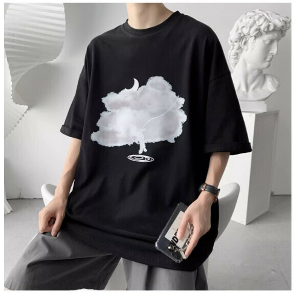 Plus Size Short Sleeve T-Shirt Men's Summer (Black [M_5XL Size] (Contact customer service to confirm shipping size after placing an order)
