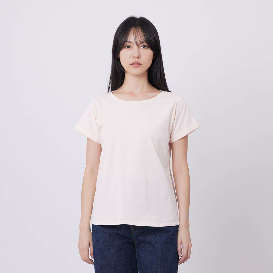 素面小蜜桃寬版方袖T恤/淺粉 Project004