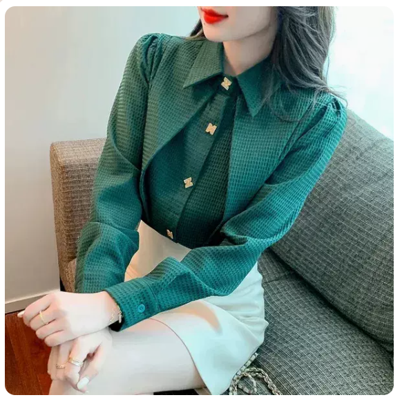 Long Sleeved Peak Collar Shirt (Green Size: S-3XL) (Please contact customer service to confirm the shipping size after placing an order)