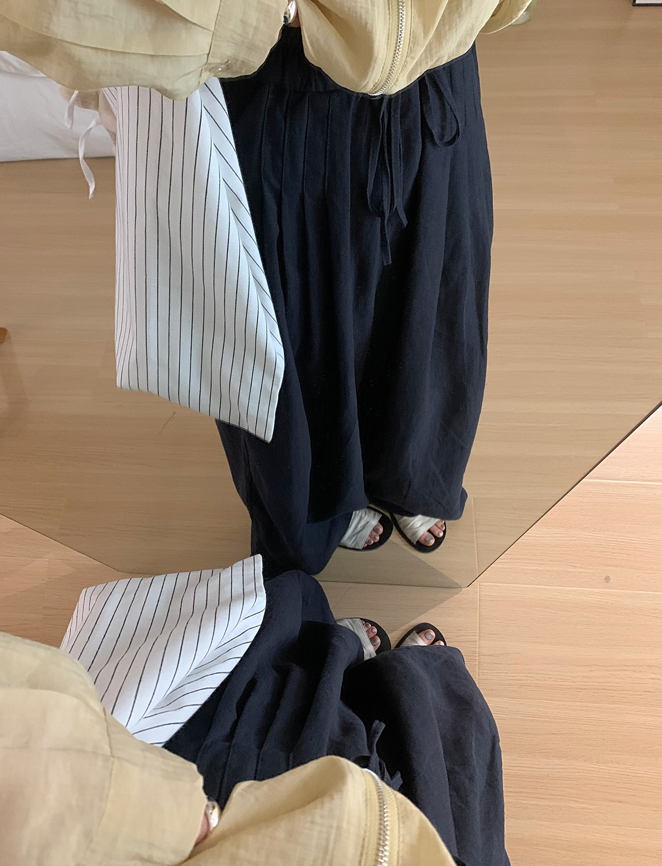 簡約打褶棉麻寬褲