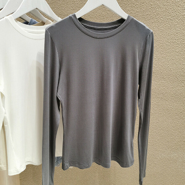 Thin Slim Crew Neck Long Sleeve Mask T-Shirt [Smoke Gray] [One Size 80-130 lbs]