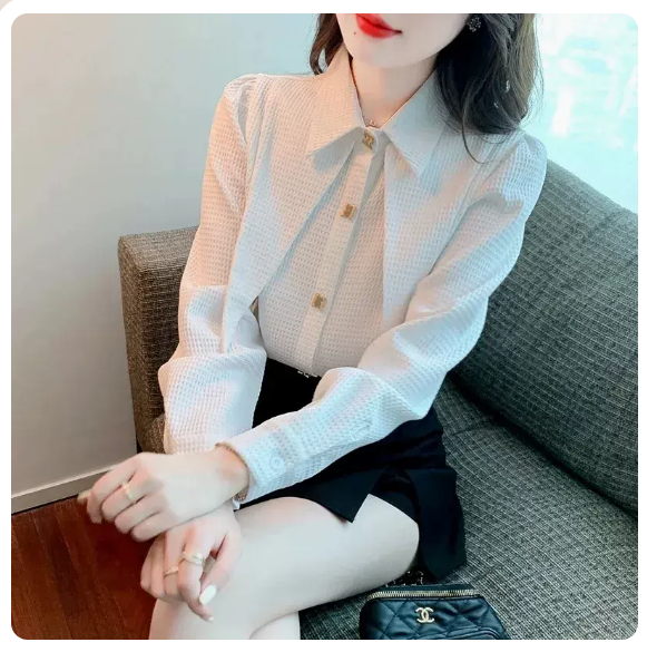 Long Sleeved Peak Neck Shirt (White Size: S-3XL) (Please contact customer service to confirm the shipping size after placing an order)