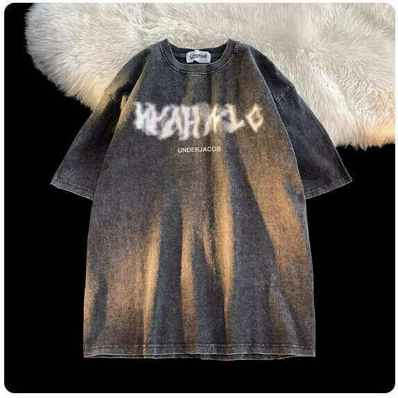 Retro Short Sleeve T-Shirt Men's Summer (Black [M_2XL Size] (Contact customer service to confirm the shipping size after placing an order)