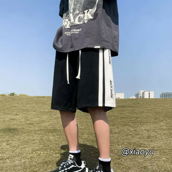 熱賣撞色拼接短褲男夏（黑色【M_5XL碼】（下單後聯繫客服確認發貨尺碼）